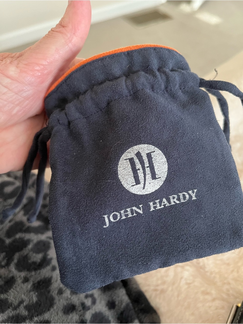 John Hardy Navy Drawstring Suede Jewelry Storage Pouch